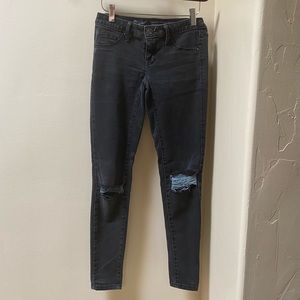 Mossimo black wash, distressed skinny jeans